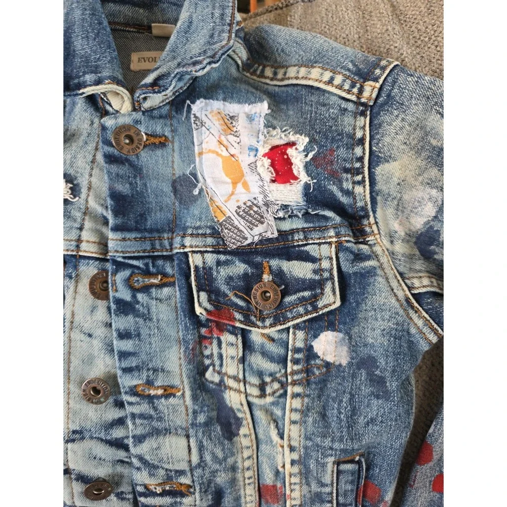 Evolution‎ in Design Youth Ripped Painted Denim Jacket Size 5